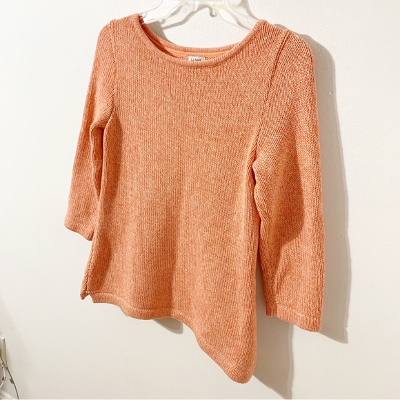 L. L. Bean 100% Cotton Three Quarter Sleeved Rounded Neckline Sweater Light 🍊🧡 - Picture 2 of 11